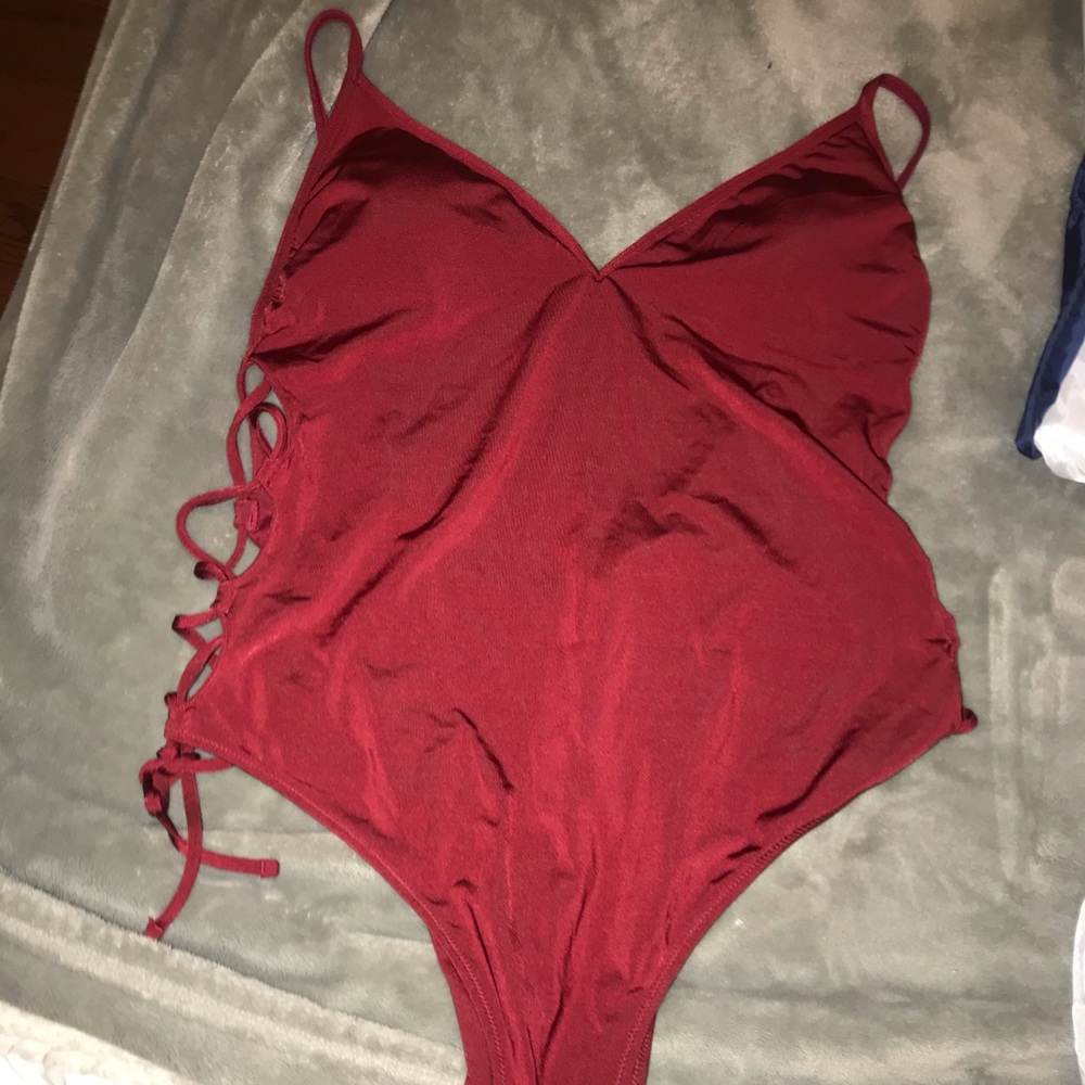 burgundy Abercrombie bathing suit